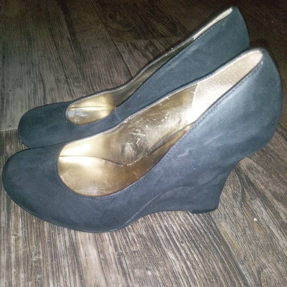 Black Genuine Suede Wedge Heels